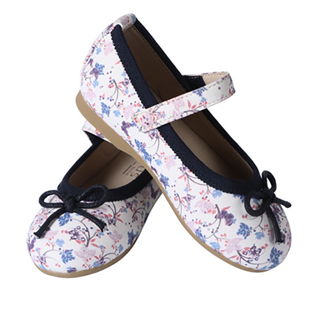 Girls Ribbon Mary Jane Floral Ballerina Flats Blue